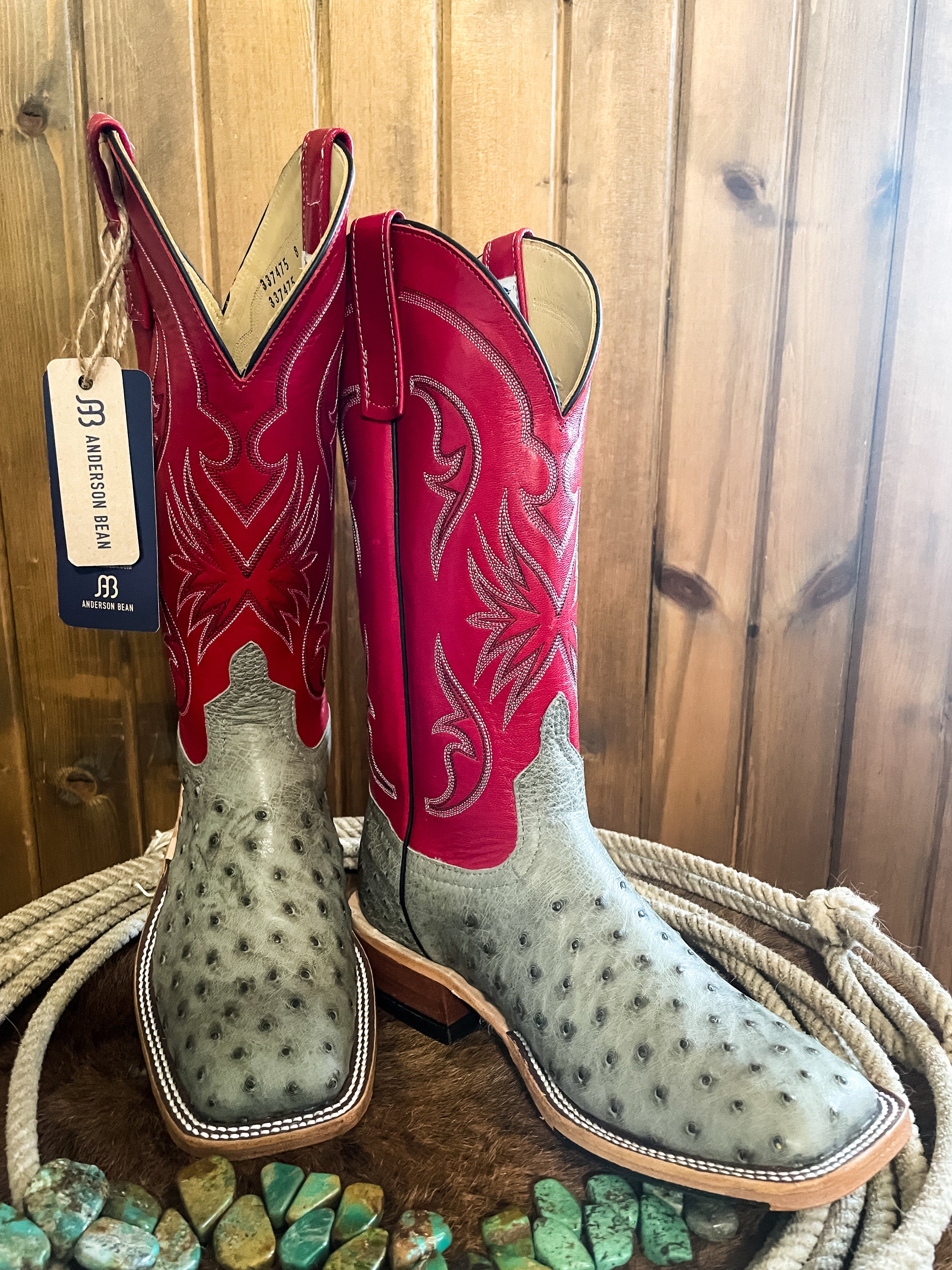 Anderson Bean Mouse Bruciatto Full Quill Ostrich Square Toe Boots