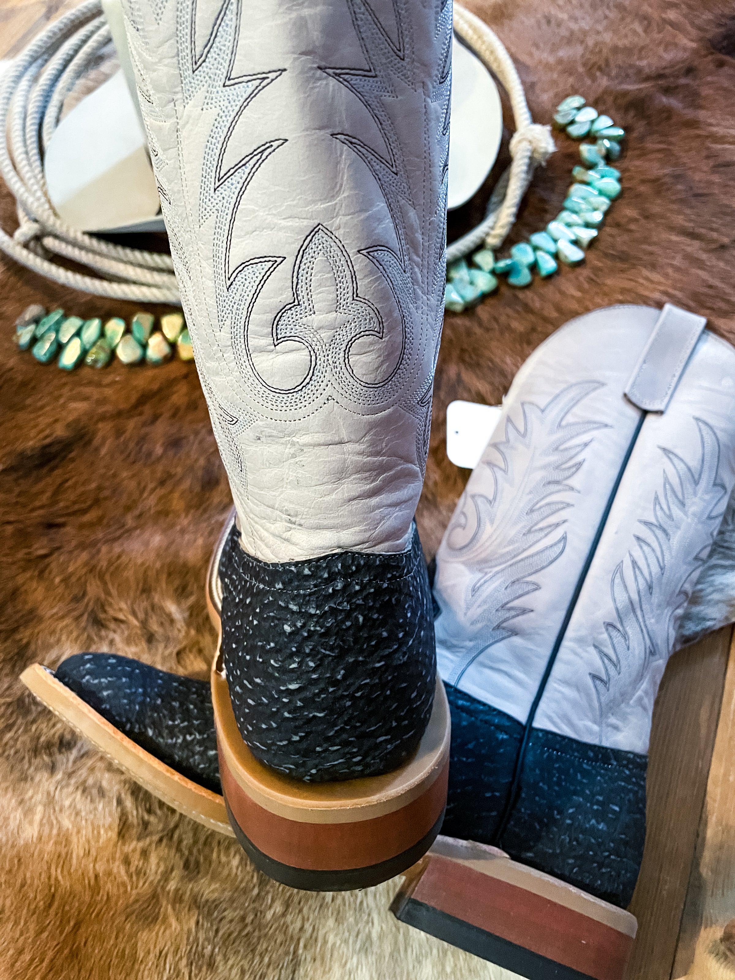 Anderson Bean Blue Safari Shark Square Toe Boots | Ranch  display picture 1