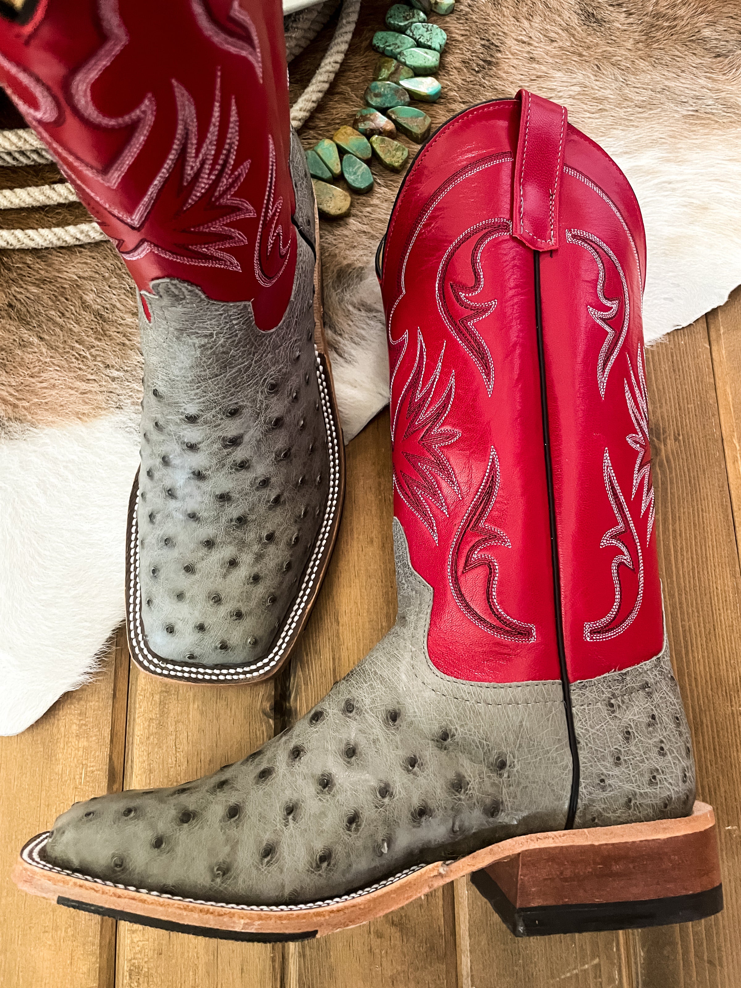 Anderson Bean Mouse Bruciatto Full Quill Ostrich Square Toe Boots