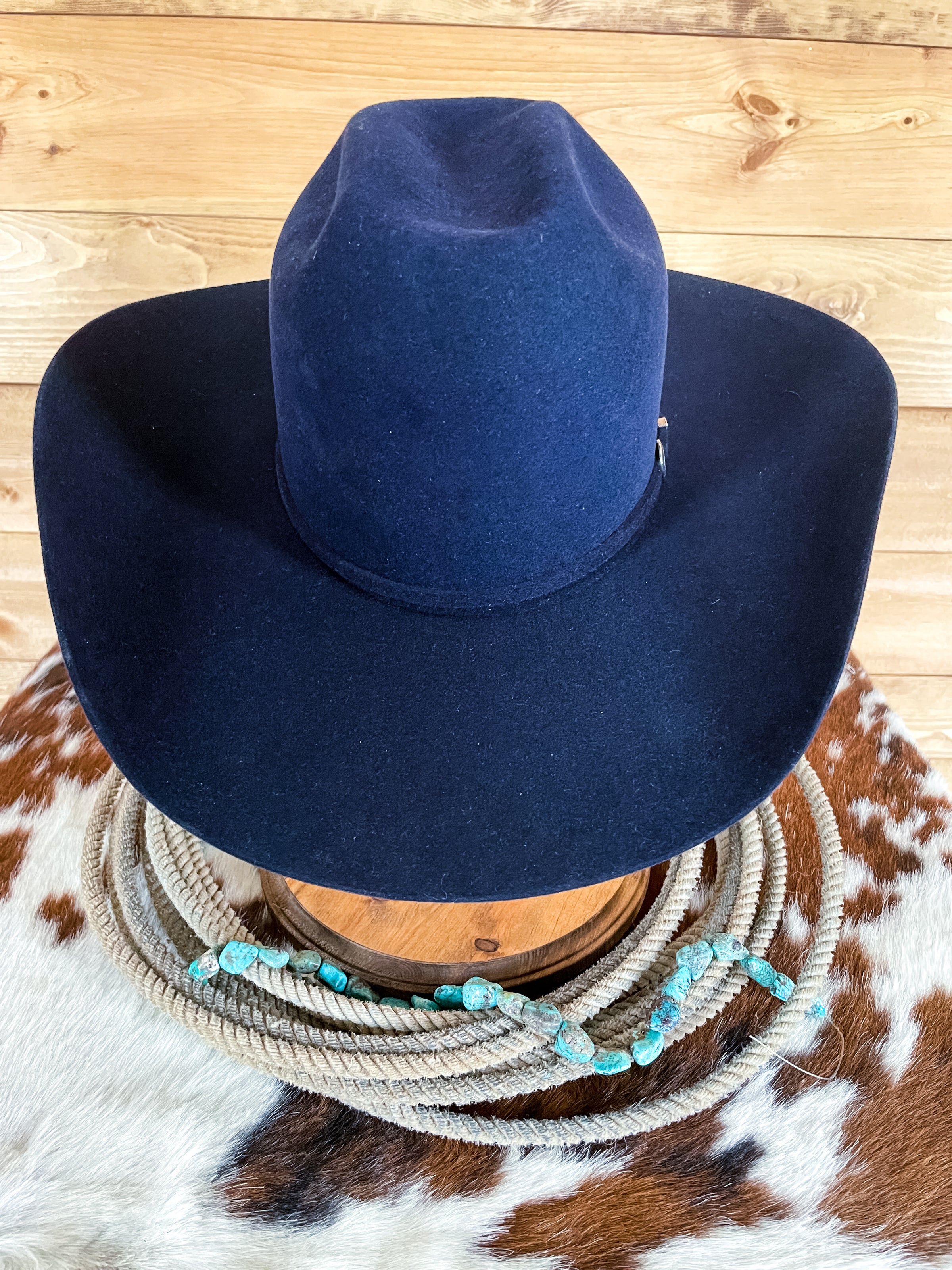 新品 STETSON OPEN CROWN MANISH SE428 ネイビー Rodeo King 10X Sapphire Open Crown Felt Hat, 4 1/2” Brim | Ranch
