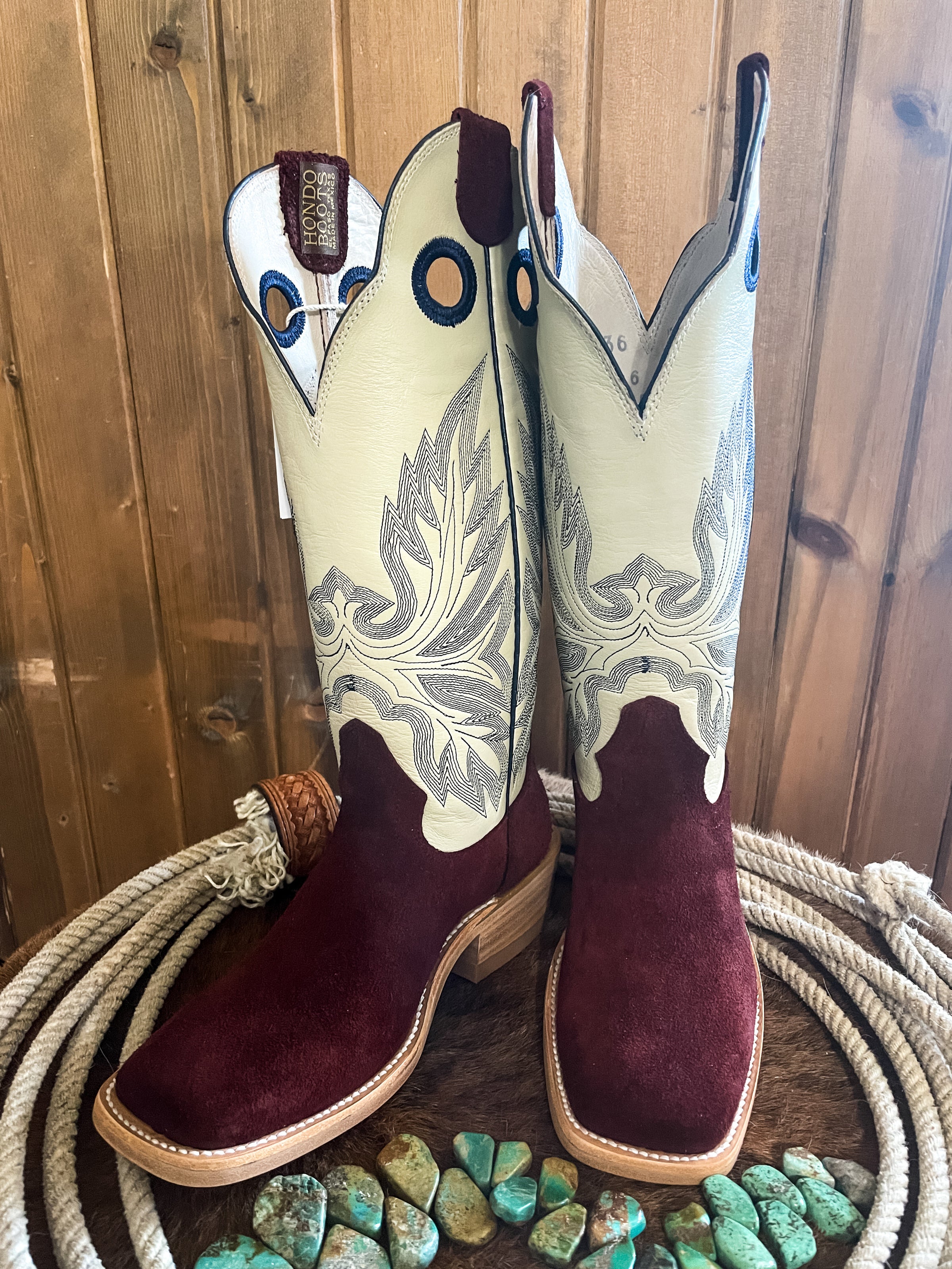 Hondo Black Cherry Roughout Square Toe Boots | Ranch-Land Western
