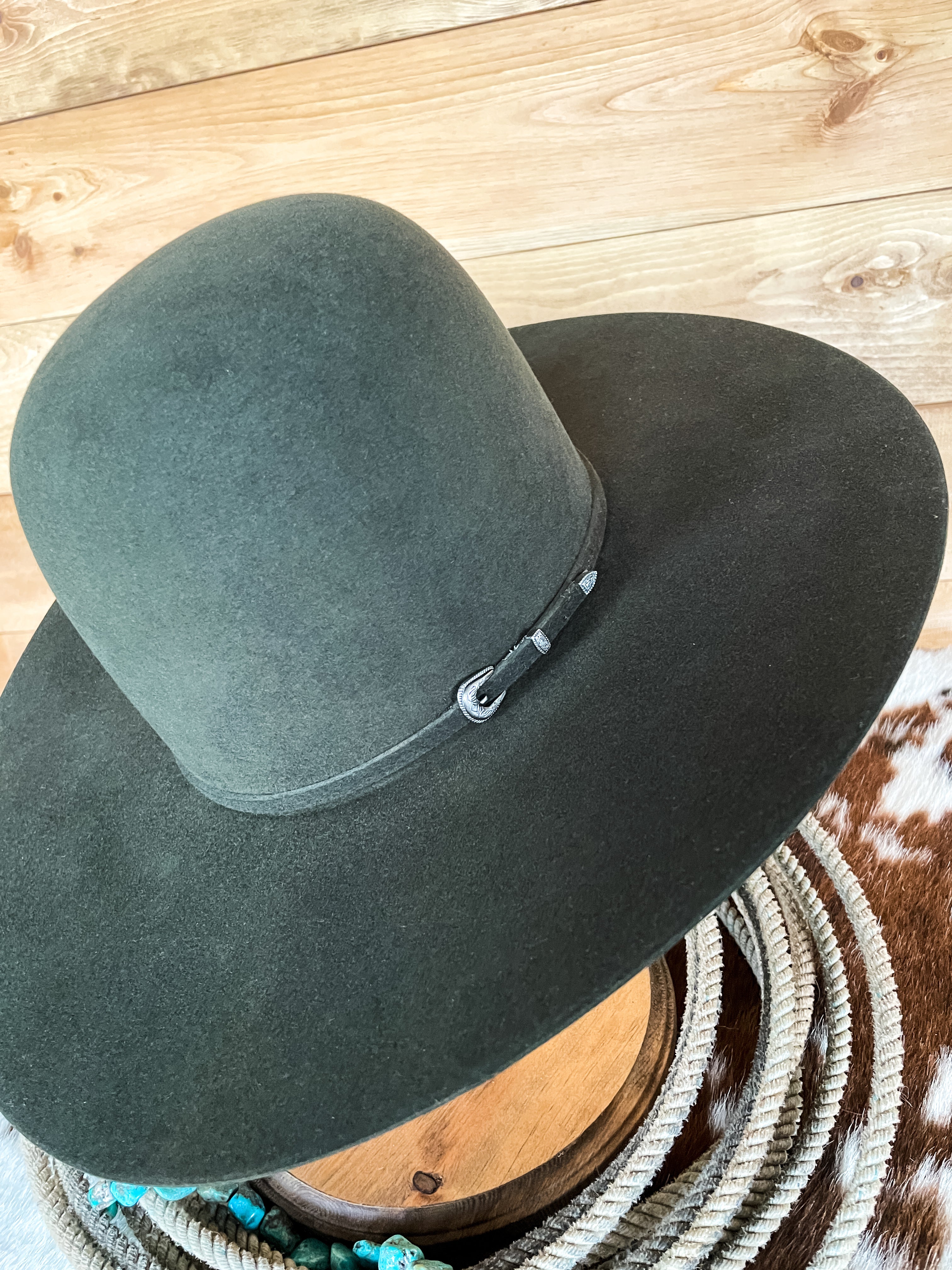 Rodeo King 7X Moss Green Open Crown Felt Hat | Ranch-Land Western