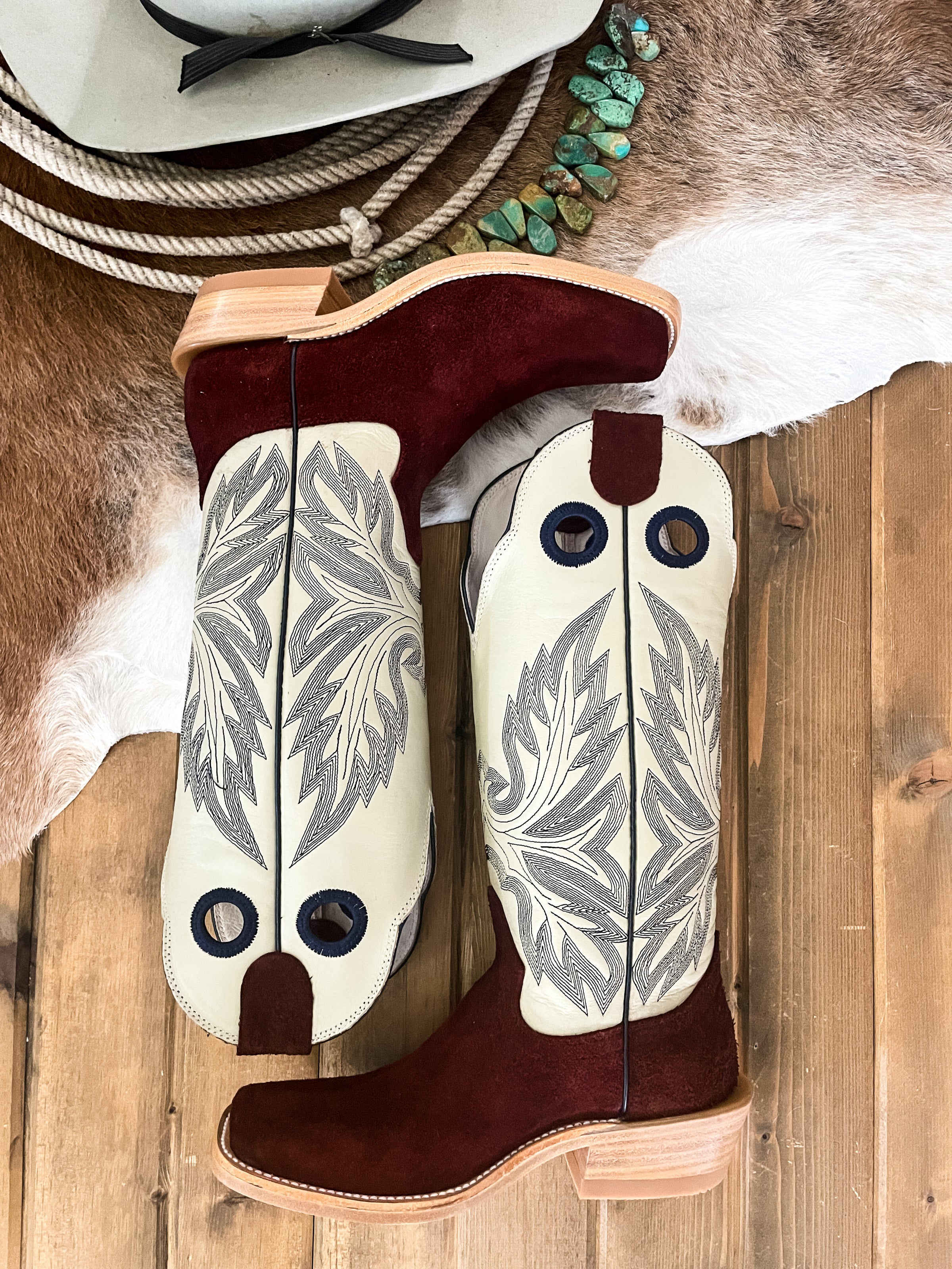 Hondo Black Cherry Roughout Square Toe Boots | Ranch-Land Western