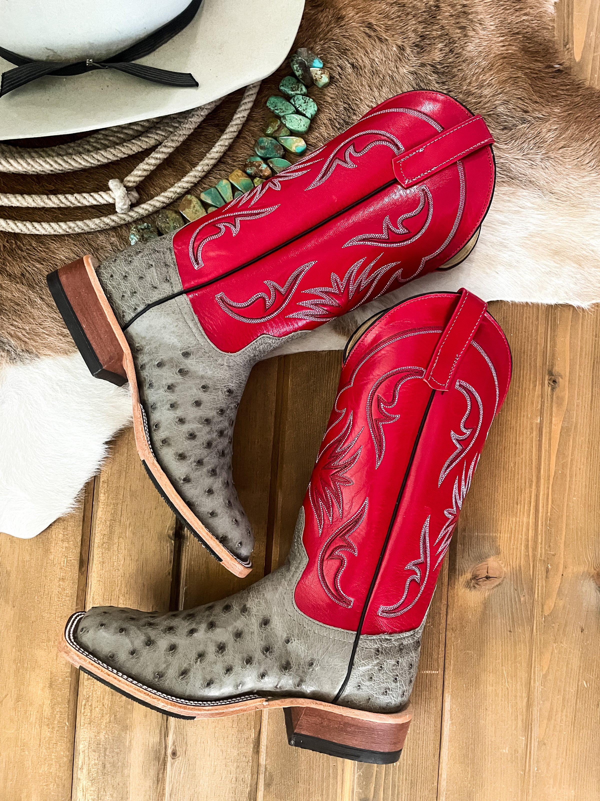 Anderson Bean Mouse Bruciatto Full Quill Ostrich Square Toe Boots